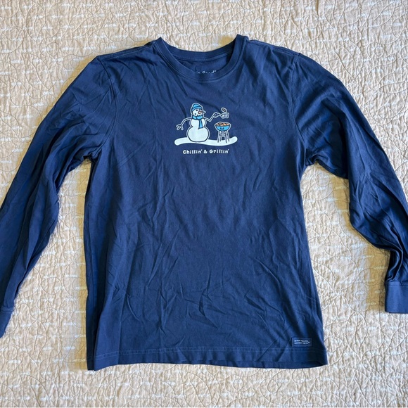 Life Is Good Chillin and Grillin Navy Blue Long Sleeve Tee - Picture 1 of 10